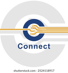 Letter C logo design template,Technology abstract dot connection cross vector logo icon circle logotype

