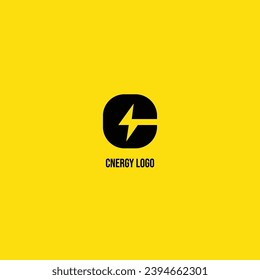 Letter C logo design, letter C with thunder as energy symbol flat design logo template element vector
