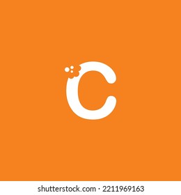 letter C logo design with unique creative bite marks in modern style in white on orange background. cute letter C illustration. suitable for business logo, company, marketing, promotion, food, etc