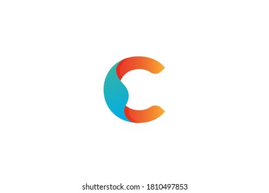 Letter C logo design using orange and blue color. vector illustration