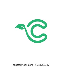 letter c logo design vector with leaf green element template