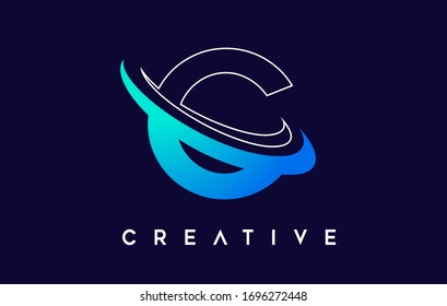 Letter C Logo. C Letter Design Vector with Blue Swash VectorIllustration. 