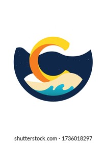 Logo de la letra C. C Vector de diseño de letras en espacio nocturno