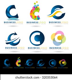 Letter C Logo Designs. Creative abstract vector letter C icons with blue and orange colors.