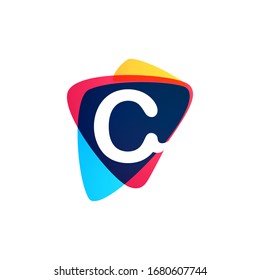 Letter C logo in dynamic triangle intersection shape. Vector icon perfect for sport labels, delivery posters and vibrant identity, etc.