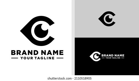 LETTER C LOGO EYES NEGATIVE SPACE MONOGRAM EDITABLE