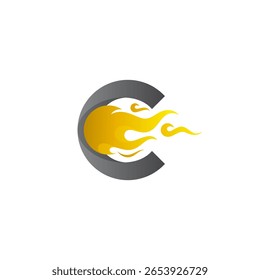 Logotipo de la letra C e icono del meteoro que cae y que arde, logotipos de la llama