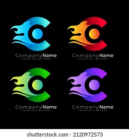 Letter C logo and fire design combination, colorful logo
