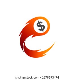 Letter C logo with fire and dollar. Fast money logo. Modern flat style