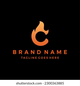 Buchstabe C-Logo mit Feuersymbol, Flammensymbole-Vorlage