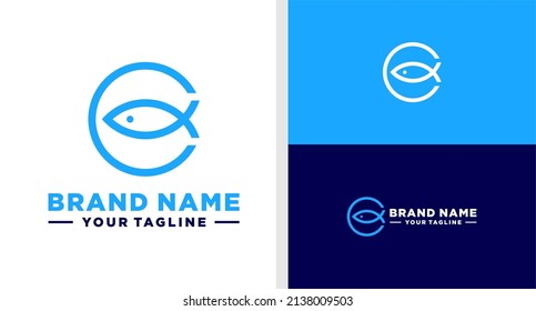 LETTER C LOGO FISH LINE EDITABLE