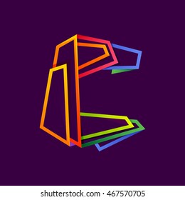 Letter C logo formed by colorful neon lines. Multicolored vector design for presentation, web page, app icon, card, labels or posters.