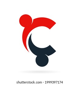 letter c logo forming collaboration people symbol