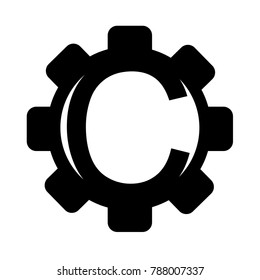 letter C logo with gear icon vector flat design style