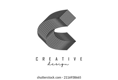 Letter C Logo with geometric 3d shape. Vector illustration with luxury concept for architecture, corporate, business or urban city skyline Real Estate. Linear creative monochrome monogram icon.
