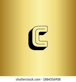 Letter C logo with a golden background. Monogram letter C 3d with shadows and gold background