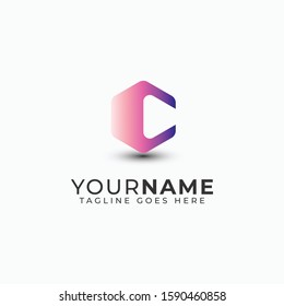 Letter C Logo Gradient Box Modern Style Cube