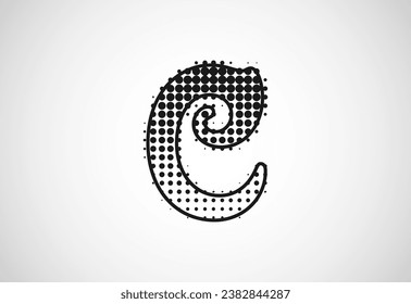 Letter C logo in halftone dots style, Dotted shape logotype vector design.