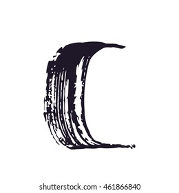 Letter C logo hand drawn with dry brush. Manual tracing with clean lines. Not auto trace. Vector grunge style design elements for T-shirt, label, badge, card or poster.