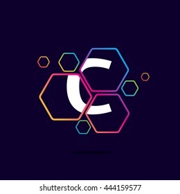 Letter C logo in Hexagon pattern. Colorful vector design for banner, presentation, web page, app icon, card, labels or posters.