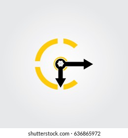 letter C logo, icon  clock