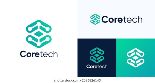 Letter C Logo with icon connected software, initial C hexagon logo tech connection network vector icon, simple modern logo design template element usable for technology logo or other business.