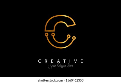 Letter C Logo Icon Design With Circuit Shape. Initial C luxury logo design with gold color for your business.
