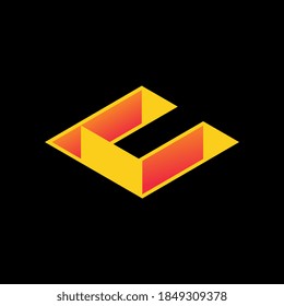 Letter C logo icon design, abstract 3d logo illustration, yellow orange color isolated on black background