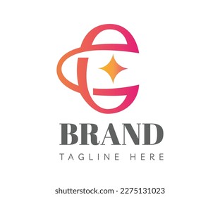 Elementos de la plantilla de diseño de iconos del logotipo de la letra C. Letra inicial C o logotipo de letra E con icono estrella, estilo de línea de moda. Usable para marca y logotipos de negocios.
