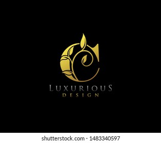 Letter C Logo Icon . Initial Letter C Design Vector Luxury Gold Color.Print monogram initials stamp sign symbol.