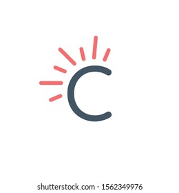 Letter C logo icon with rays or sunburst. template logo design. Stock Vector illustration isolated on white background.