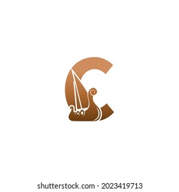 Letter C with logo icon viking sailboat design template illustration