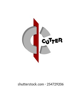 Letter C logo idea with cutting plane on it and separated pieces