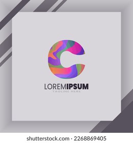 Letter C logo identity with abstract colorful illustraton on paper white mackup. eps 10.