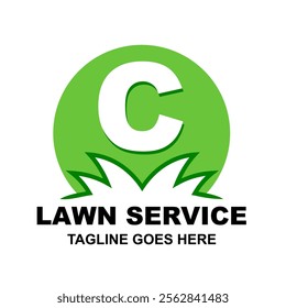 Letter C Logo or initial C. Lawn care and service isolated logo vector. Lawn or gardening business design template logotype. Home service