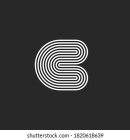 Letter C logo initial monogram, smooth rounded offset thin lines, sleek curved linear shape typography hipster design element