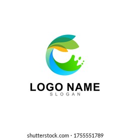 Buchstabe C-Logo und Blattsymbol-Vorlage, bunter Logo