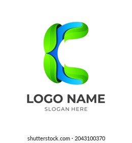 letter C logo with leaf nature icon, 3d style