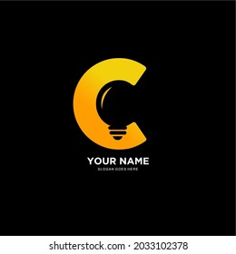 letter C logo and light bulb. vector illustration of letter C with space negative concept lamp