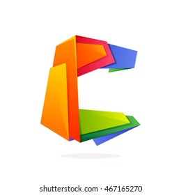 Letter C logo in low poly style. Multicolored vector design for presentation, web page, app icon, card, labels or posters.