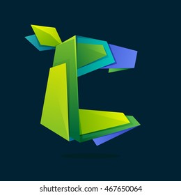 Letter C logo in low poly style with green leaves. Ecology vector design for presentation, web page, app icon, card, labels or posters.