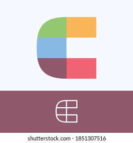 Logo de la letra C hecho de patrón de bloques con colores bastante oscuros. Plantilla de vectores perfecta para usar en una linda identidad corporativa, empaque de saludos, afiches de boda, diseño de ropa y otros. 