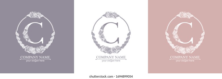 Buchstabe C Logo oder Monogramm. Für Ihr Geschäft. Vektorzeichen. Blumenstil, schöne Rosen. Persönliches Logo.