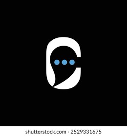 Logotipo de la letra C con la burbuja negativa del chat del espacio