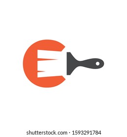 Letter C Logo With Paint Brush Design. Home Building Decoration Icon Graphic. Digital Painting Proffesional Vector.