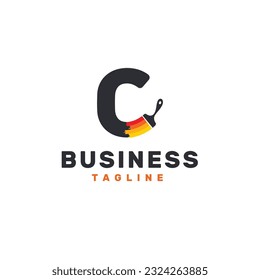 Logotipo de la letra C con pincel de pintura - Alfabeto C con diseño de logotipo de pincel de pintura