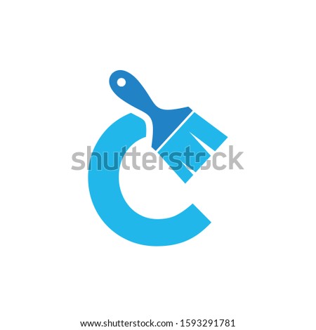 Letter C Logo With Paint Brush Design. Home Building Decoration Icon Graphic. Digital Painting Proffesional Vector.