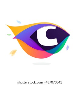 Letter C logo in peacock feather icon. Multicolor vector alphabet letters for app icon, corporate identity, card, labels or posters.