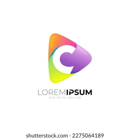 Logotipo de letra C y tecnología de diseño de juegos, plantilla de logotipo simple