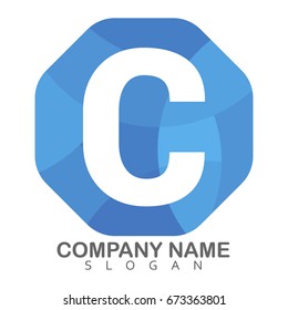 Letter c logo in polygon circle with blue sky color mix